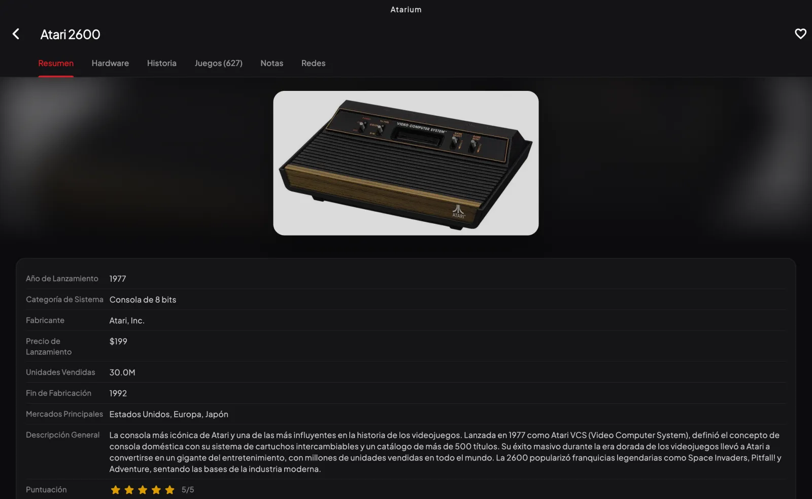 Atarium en Mac: ficha de la Atari 2600
