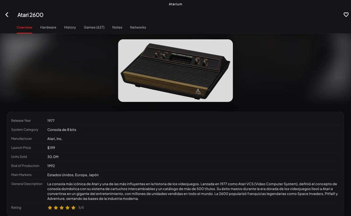 Atarium: Ficha de la Atari 2600